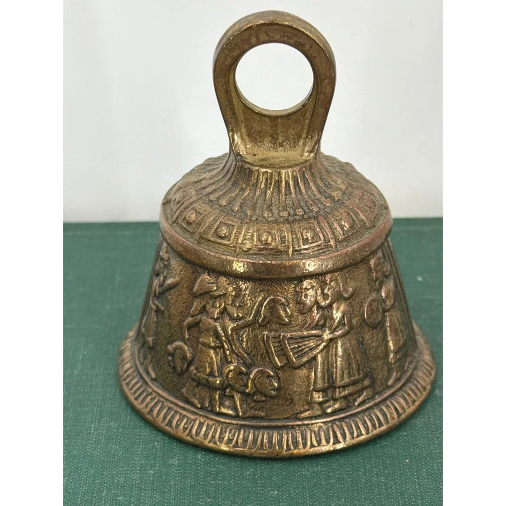 Vintage Cast Brass Peerage Bell Beheading Scene Relief Ornate Hand Bell 3